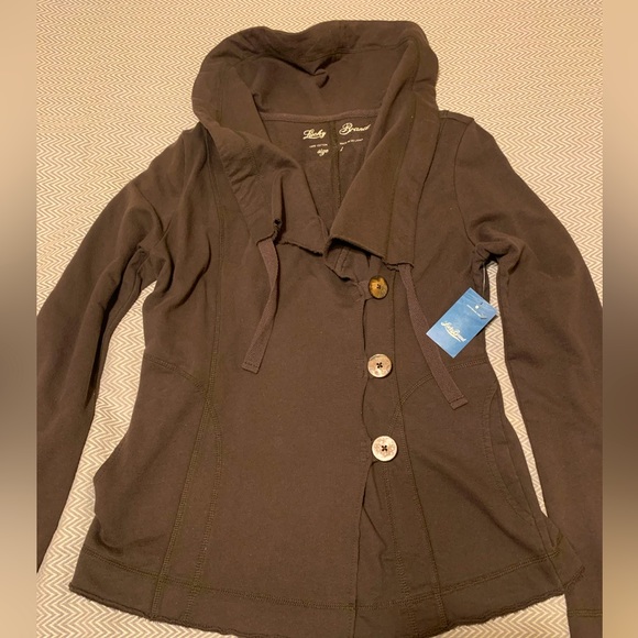NWT Lucky Brand big collar cardigan with pockets. Size Large. Chocolate brown. - Picture 1 of 7